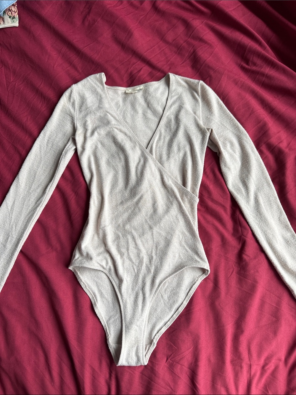 Wilfred Light Taupe Wrap-Front Long Sleeve Bodysuit